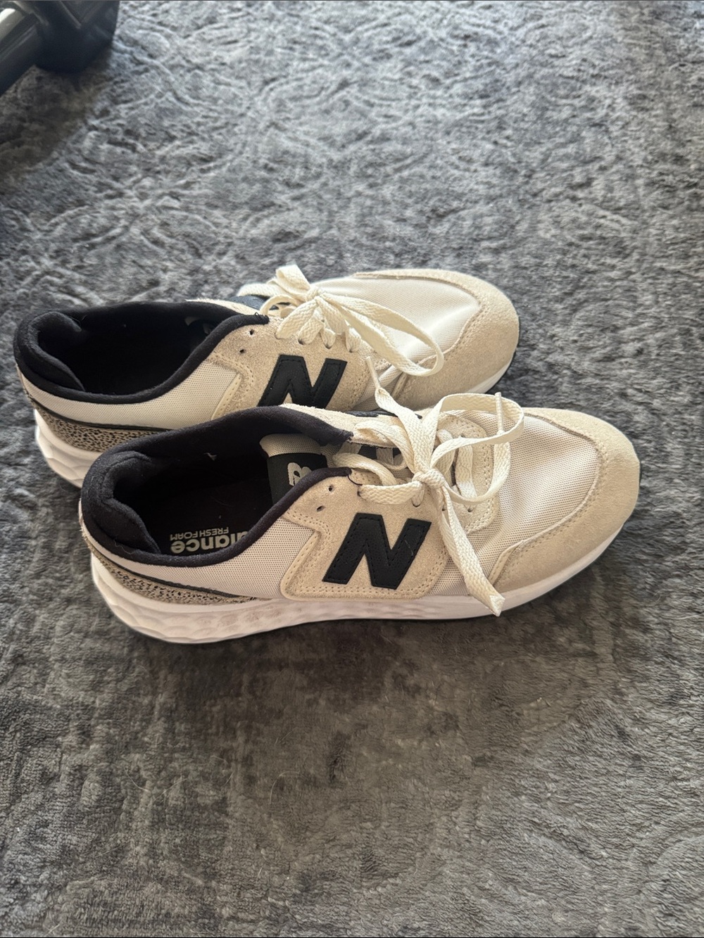 New Balance Cream and Black Athletic Sneakers with 'N' Logo